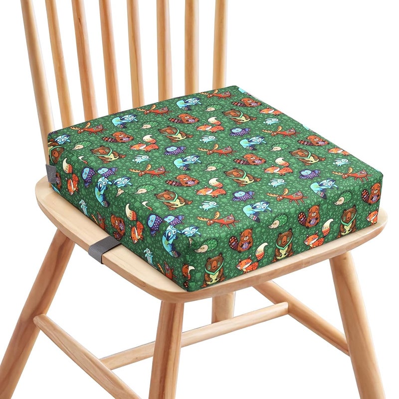 Zicac Portable Toddler Booster Seat for Dining Table, Safer Non-Slip Kids Booster Seat with Double Adjustable Straps, Washable Detachable Strong Support Increasing Cushion for Child (Animal Green) - Image 2